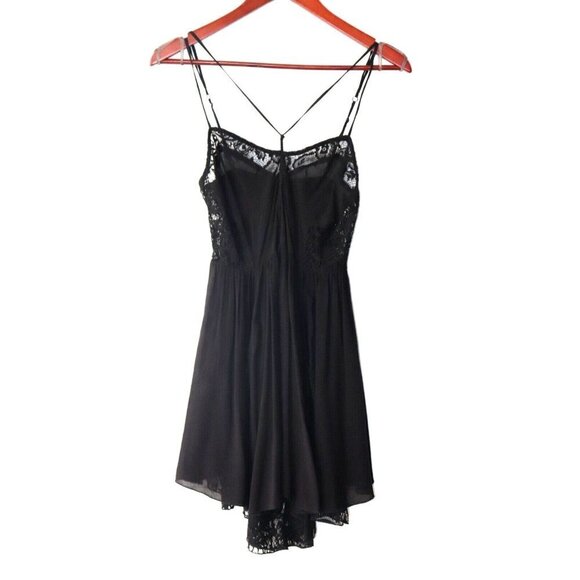 Free People Intimately Womens Size XS Black Slip Dress Layered Lace Strappy Mini - Picture 5 of 10